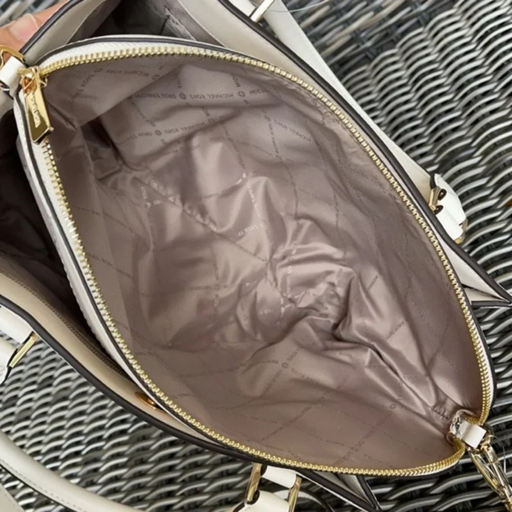 Michael Kors Daria Large Satchel Bag Leather Light Cream - Picture 10 of 15